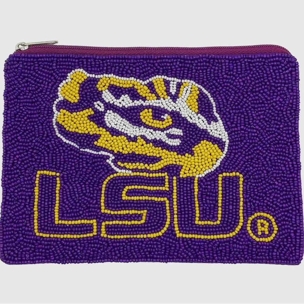 Purple and Yellow LSU Beaded Clutch
